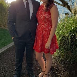 Mi Ami Red Lace Mini Dress - Medium